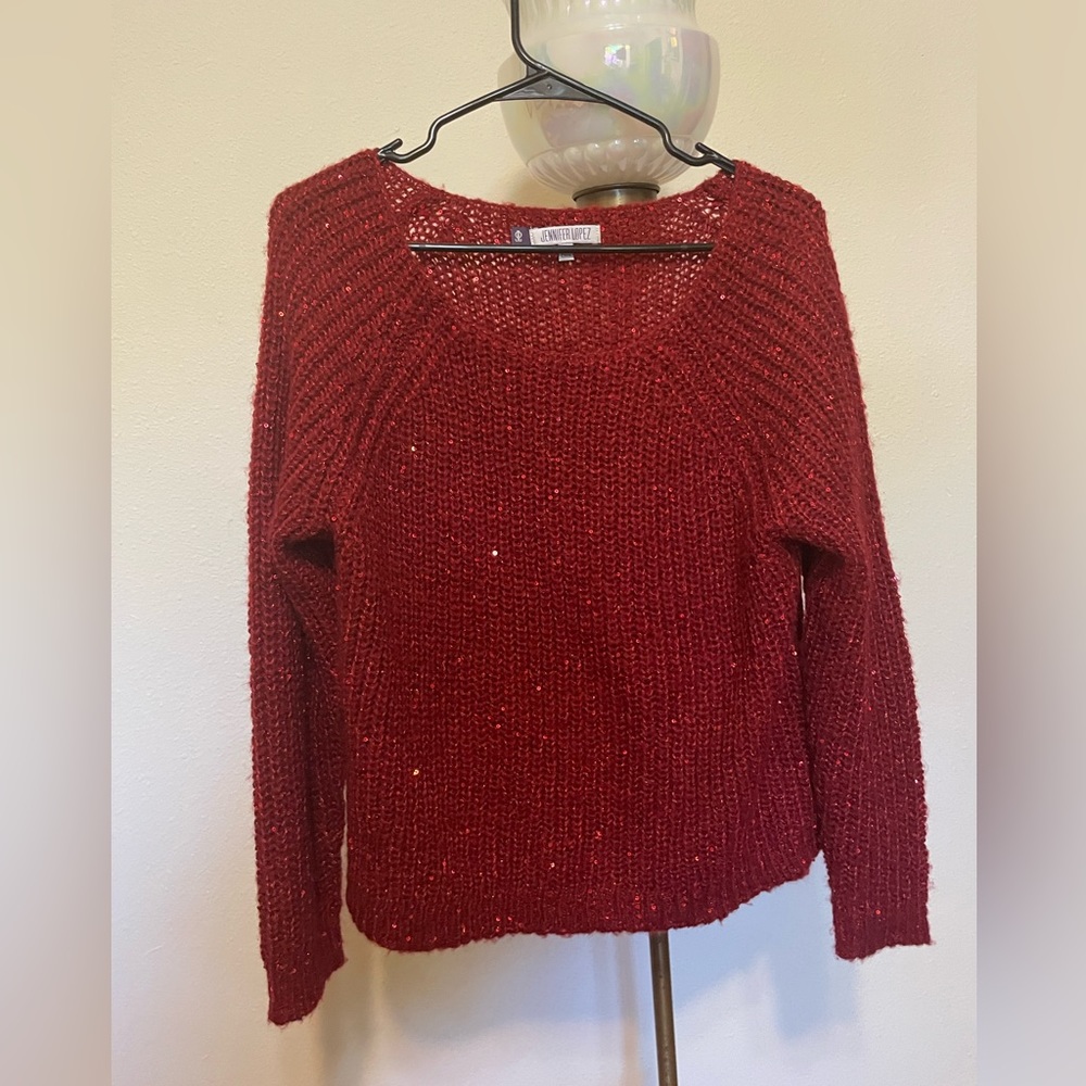 Jennifer Lopez Red Sparkle Sweater